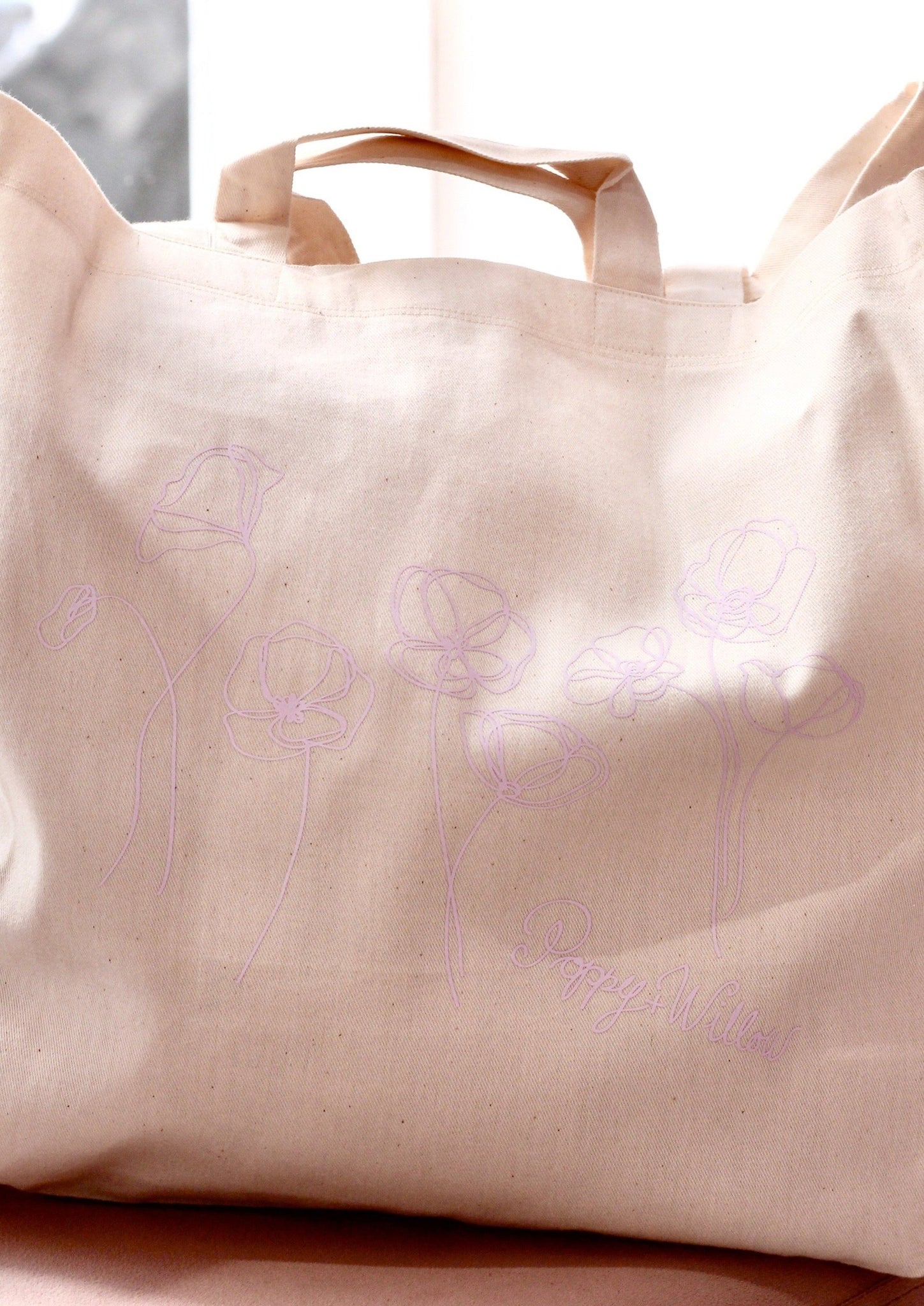 POPPY PRINT TOTE BAG - PURPLE/NATURE