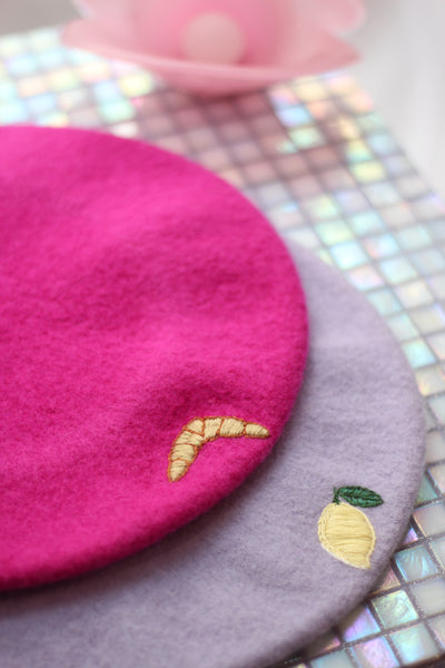 Handmade beret, Crossaint embroidery